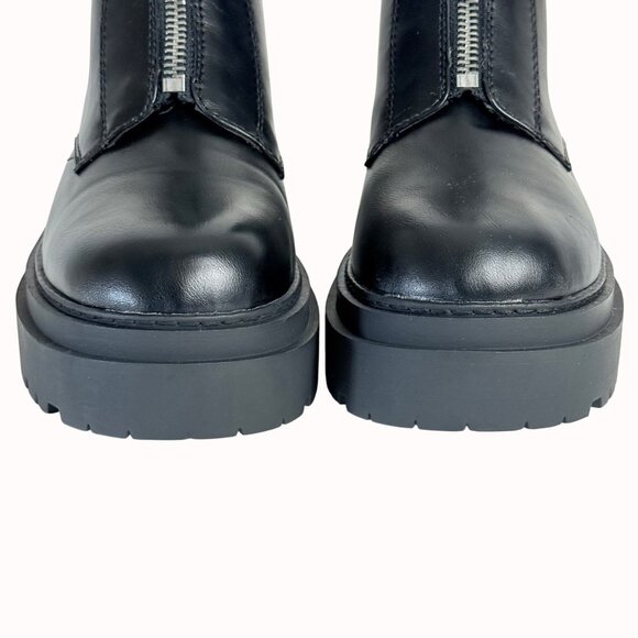 Edgy Black Combat Ankle Boots Size 9 Chunky Lug Platform Front Zipper Biker Goth - Picture 14 of 16